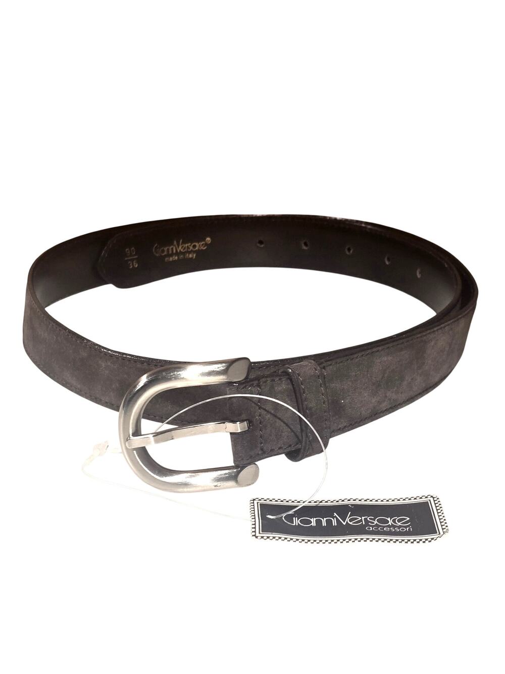 Vintage Gianni Versace Brown Leather Belt Silver Buckle Size 90 36 NWT